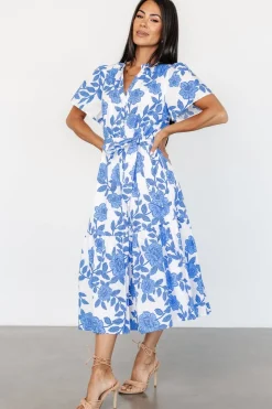 Online Baltic Born Lydie Button Midi Dress | White + Blue White+Blue