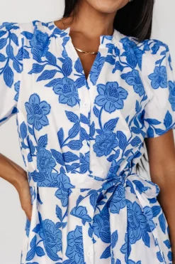 Online Baltic Born Lydie Button Midi Dress | White + Blue White+Blue