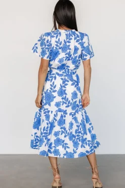 Online Baltic Born Lydie Button Midi Dress | White + Blue White+Blue