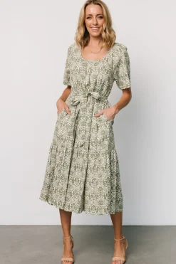 Best Baltic Born Lyla Midi Dress | White + Olive Print White+OlivePrint