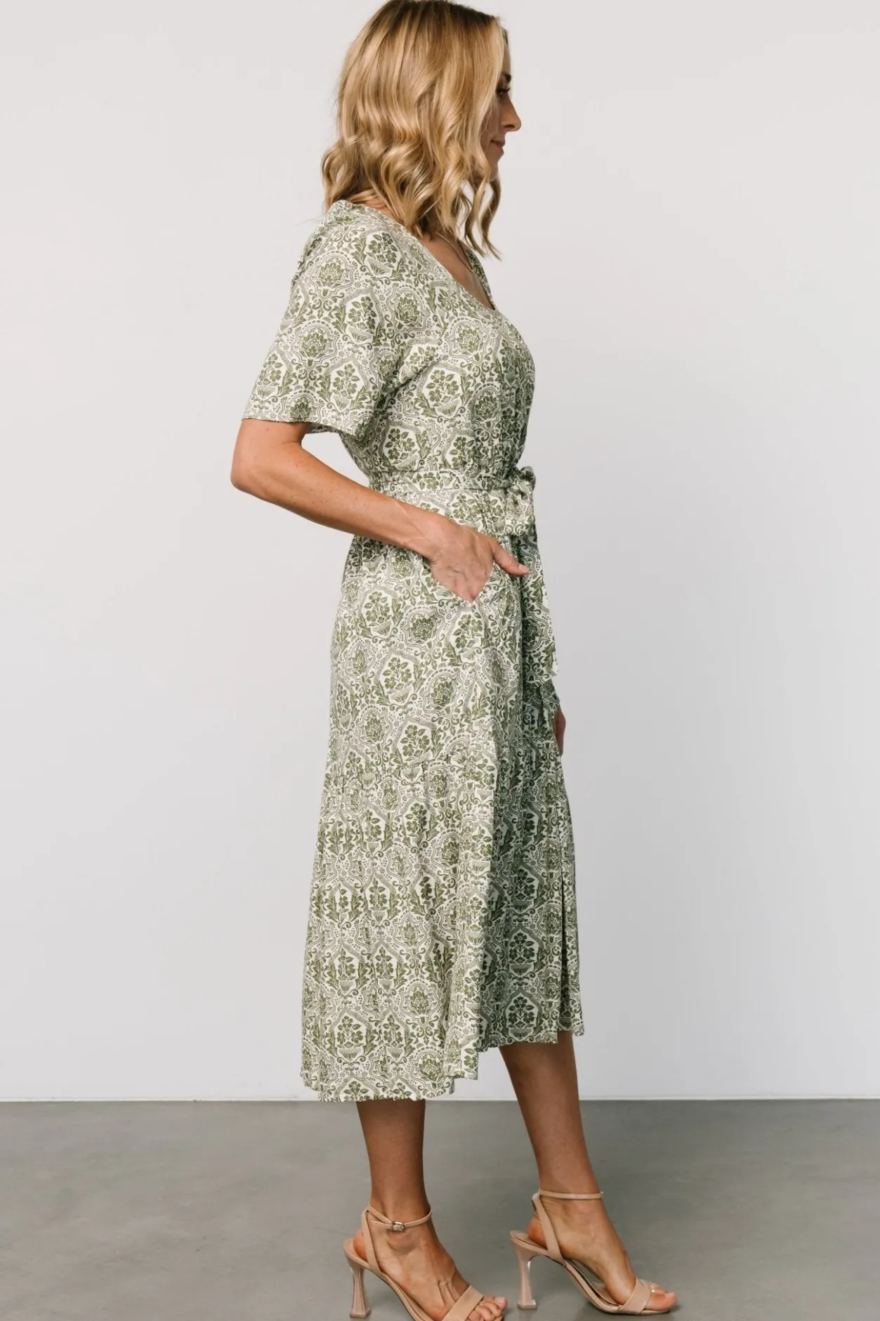 Best Baltic Born Lyla Midi Dress | White + Olive Print White+OlivePrint