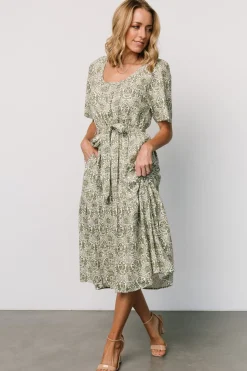 Best Baltic Born Lyla Midi Dress | White + Olive Print White+OlivePrint