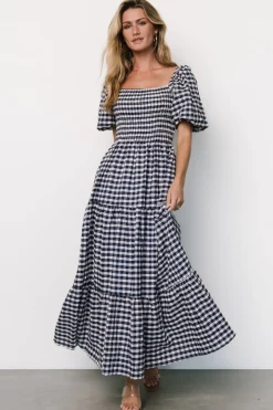 Best Baltic Born Lyndy Smocked Dress | Off White + Blue Gingham OffWhite+BlueGingham