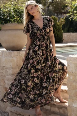 Clearance Baltic Born Lynlee Metallic Maxi Dress | Black + Mauve Black+Mauve