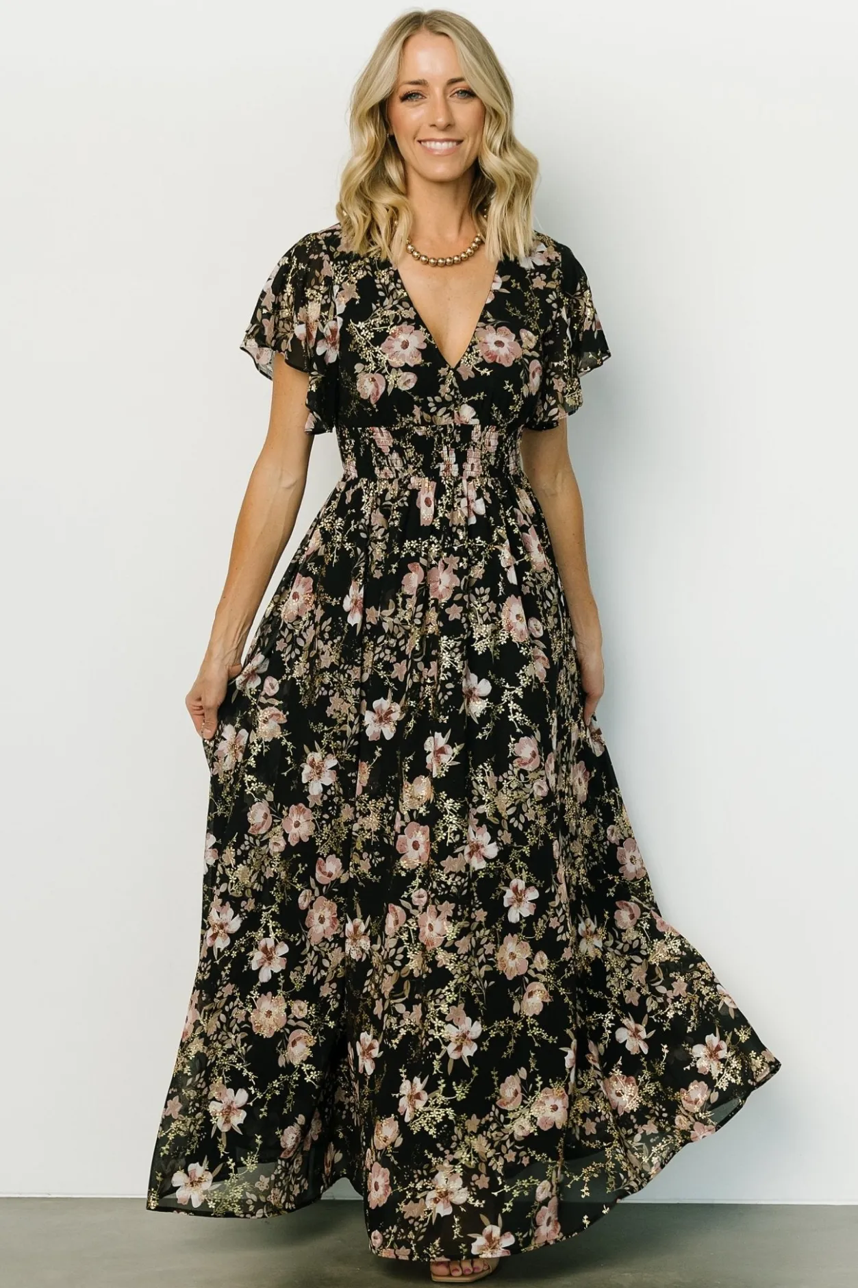 Clearance Baltic Born Lynlee Metallic Maxi Dress | Black + Mauve Black+Mauve