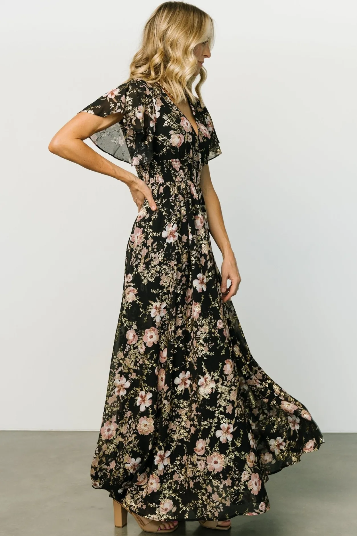 Clearance Baltic Born Lynlee Metallic Maxi Dress | Black + Mauve Black+Mauve