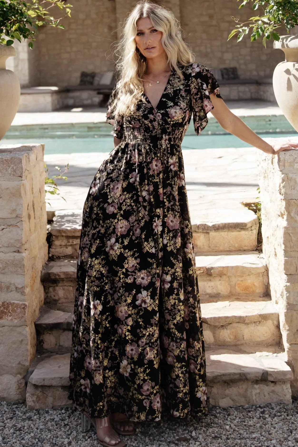Clearance Baltic Born Lynlee Metallic Maxi Dress | Black + Mauve Black+Mauve