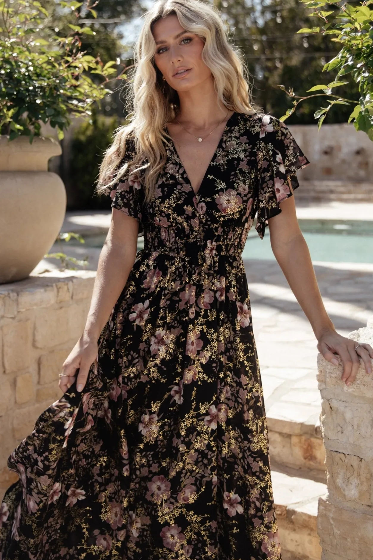Clearance Baltic Born Lynlee Metallic Maxi Dress | Black + Mauve Black+Mauve