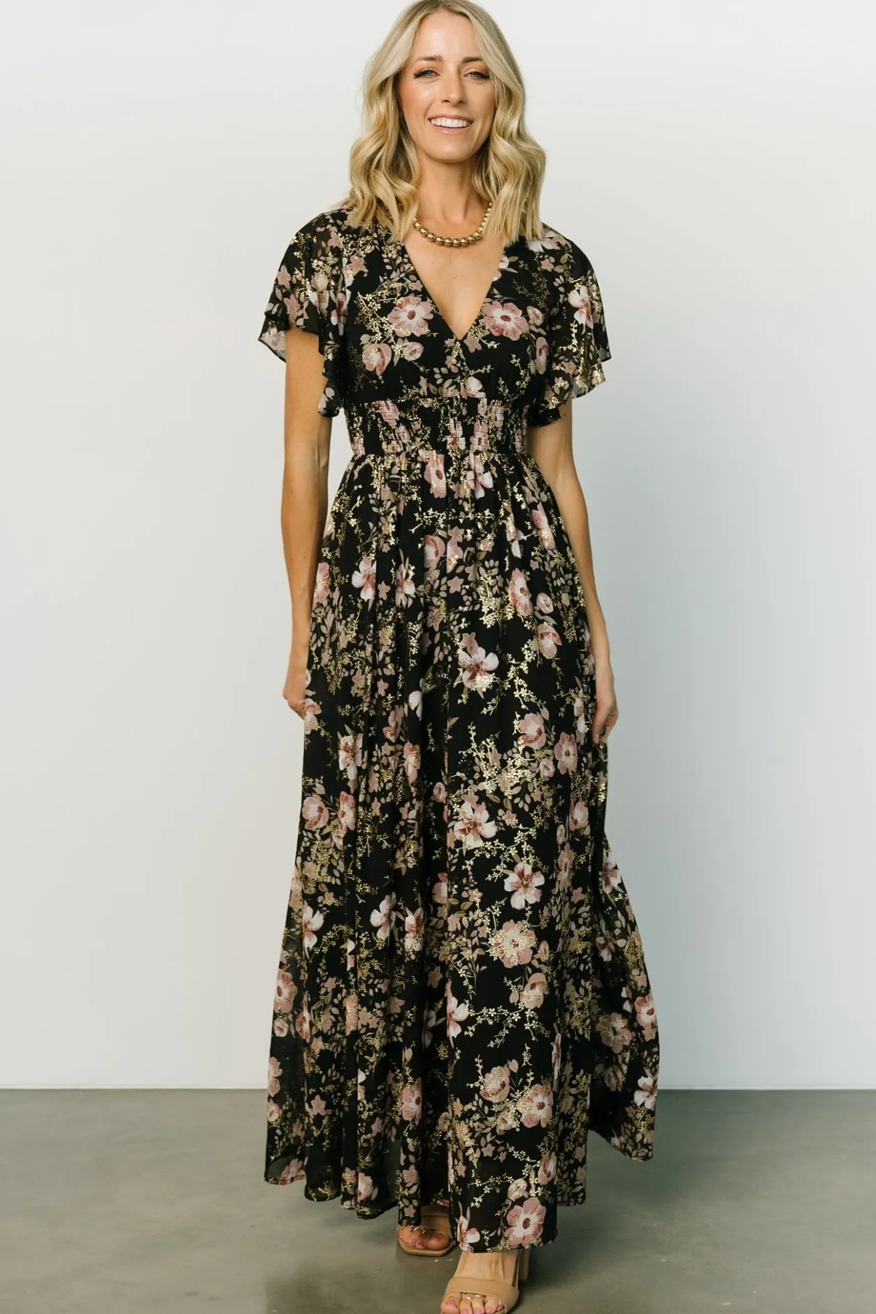 Clearance Baltic Born Lynlee Metallic Maxi Dress | Black + Mauve Black+Mauve