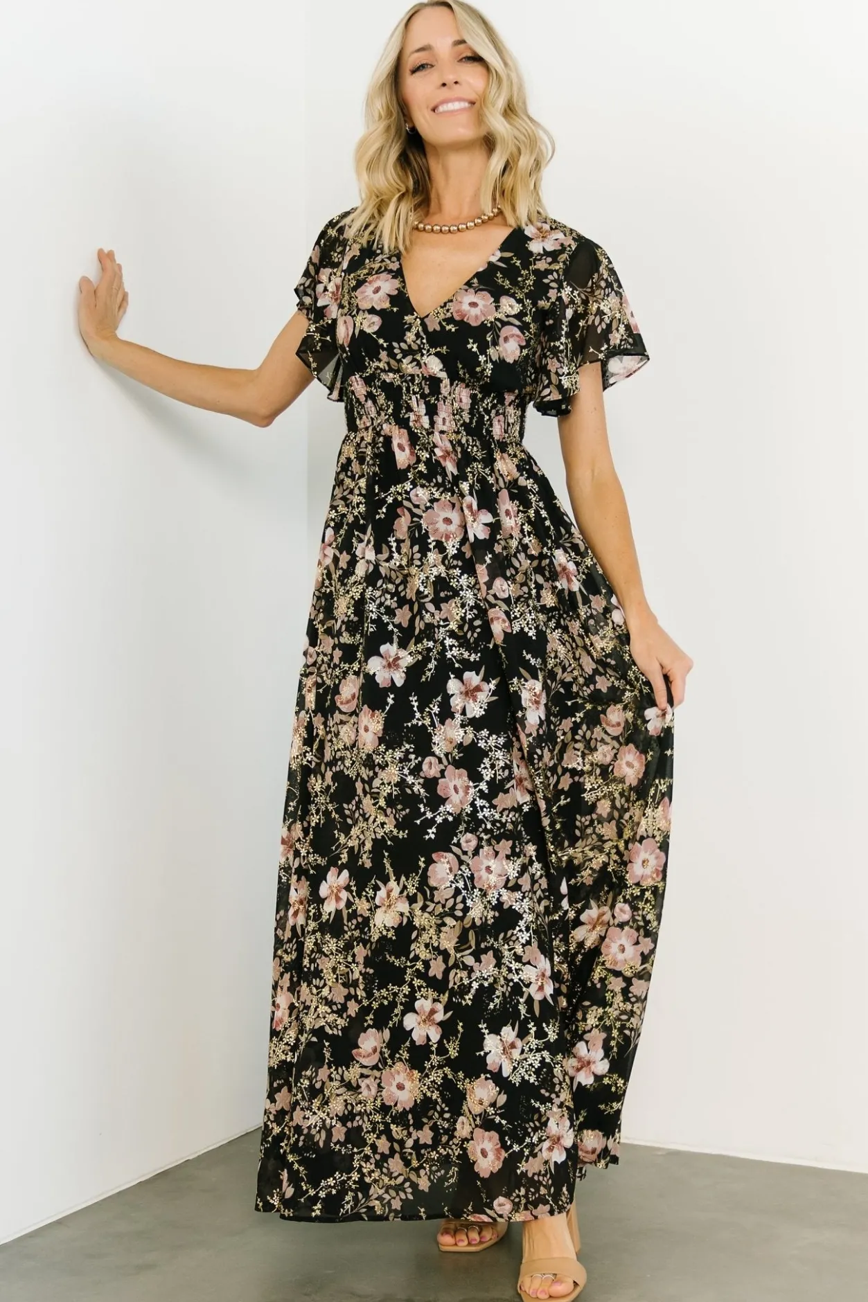Clearance Baltic Born Lynlee Metallic Maxi Dress | Black + Mauve Black+Mauve