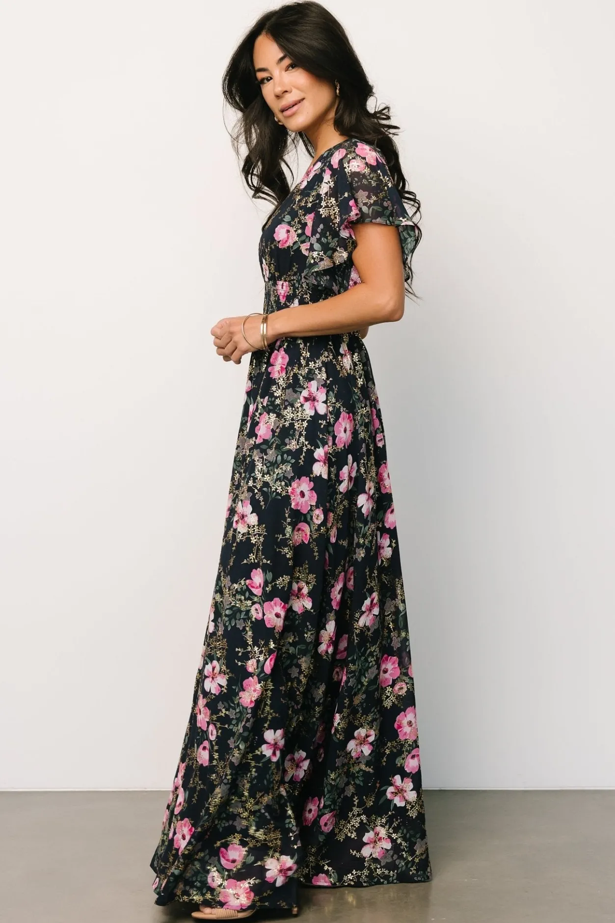 New Baltic Born Lynlee Metallic Maxi Dress | Dark Blue + Pink DarkBlue+Pink