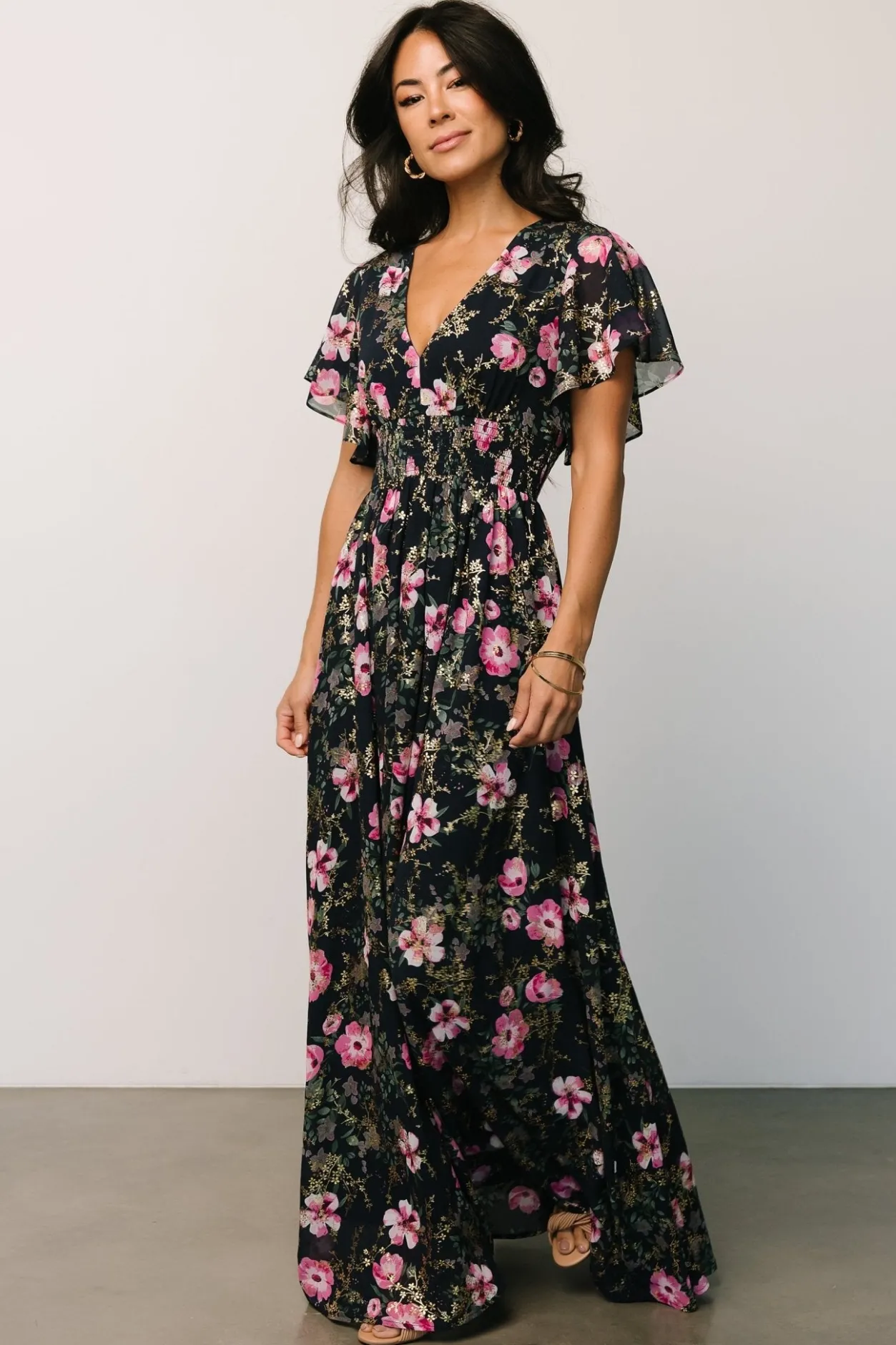 New Baltic Born Lynlee Metallic Maxi Dress | Dark Blue + Pink DarkBlue+Pink