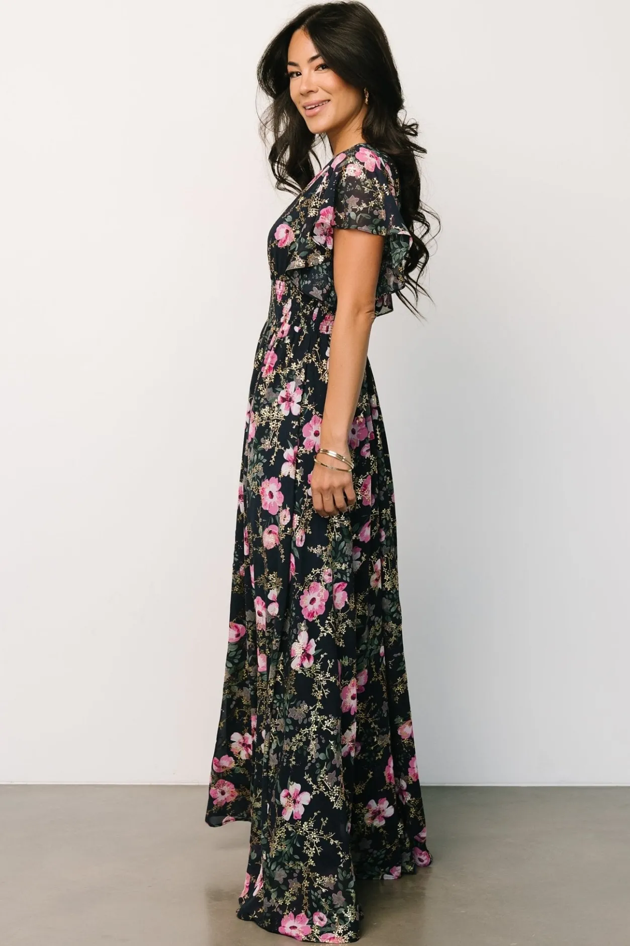 New Baltic Born Lynlee Metallic Maxi Dress | Dark Blue + Pink DarkBlue+Pink