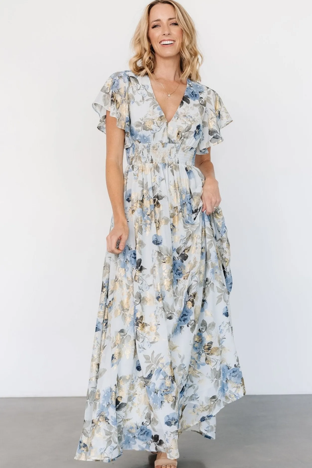 Clearance Baltic Born Lynlee Metallic Maxi Dress | Dusty Blue DustyBlue