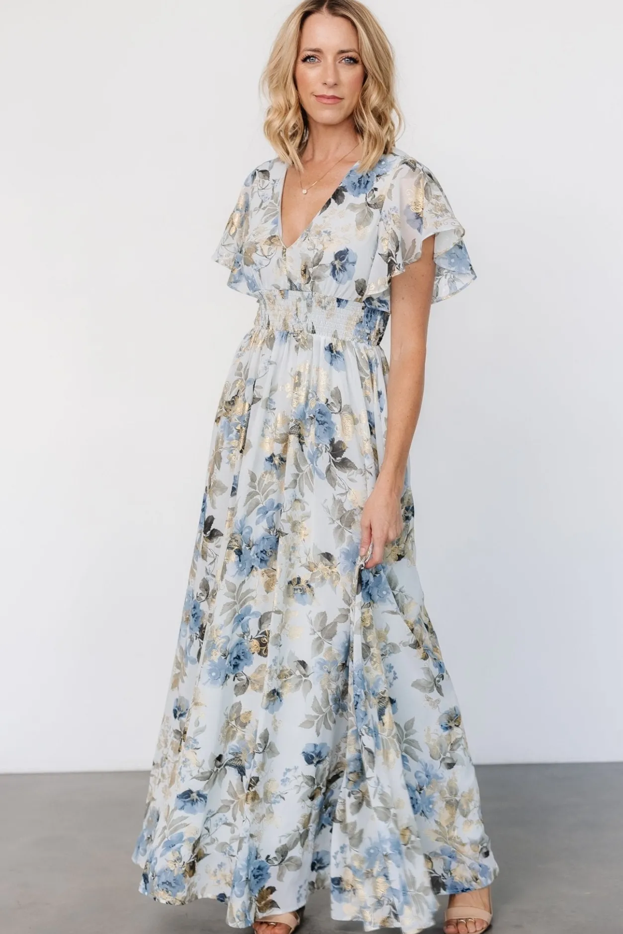 Clearance Baltic Born Lynlee Metallic Maxi Dress | Dusty Blue DustyBlue