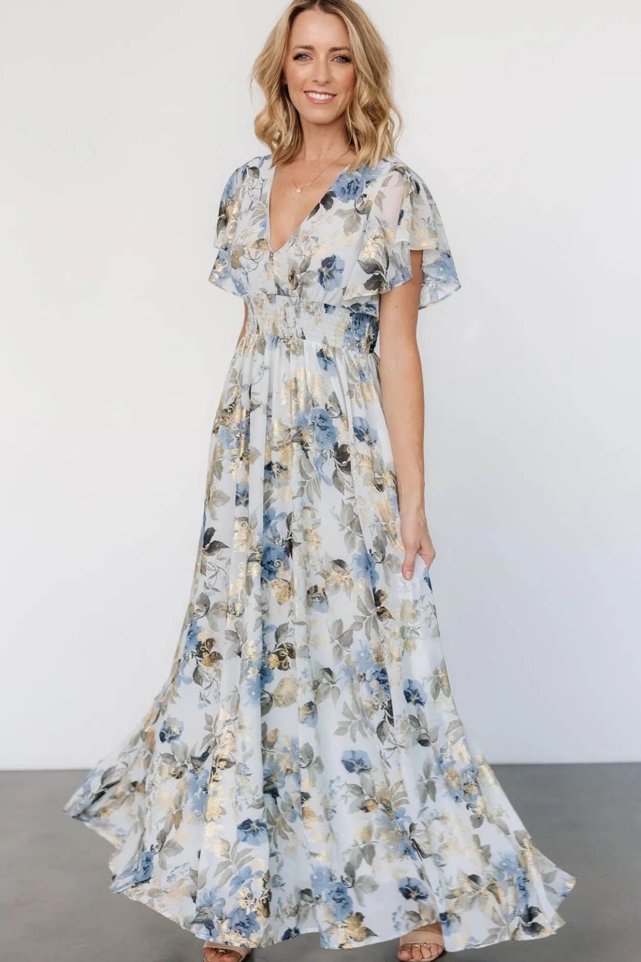 Clearance Baltic Born Lynlee Metallic Maxi Dress | Dusty Blue DustyBlue