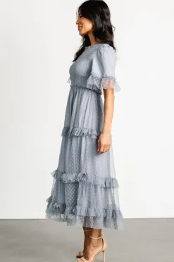 Clearance Baltic Born Lysandra Smocked Dot Dress | Dusty Slate DustySlate