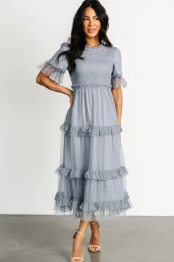Clearance Baltic Born Lysandra Smocked Dot Dress | Dusty Slate DustySlate
