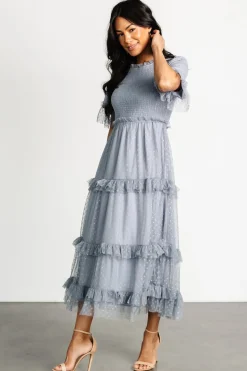 Clearance Baltic Born Lysandra Smocked Dot Dress | Dusty Slate DustySlate