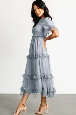 Clearance Baltic Born Lysandra Smocked Dot Dress | Dusty Slate DustySlate