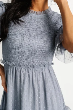 Clearance Baltic Born Lysandra Smocked Dot Dress | Dusty Slate DustySlate