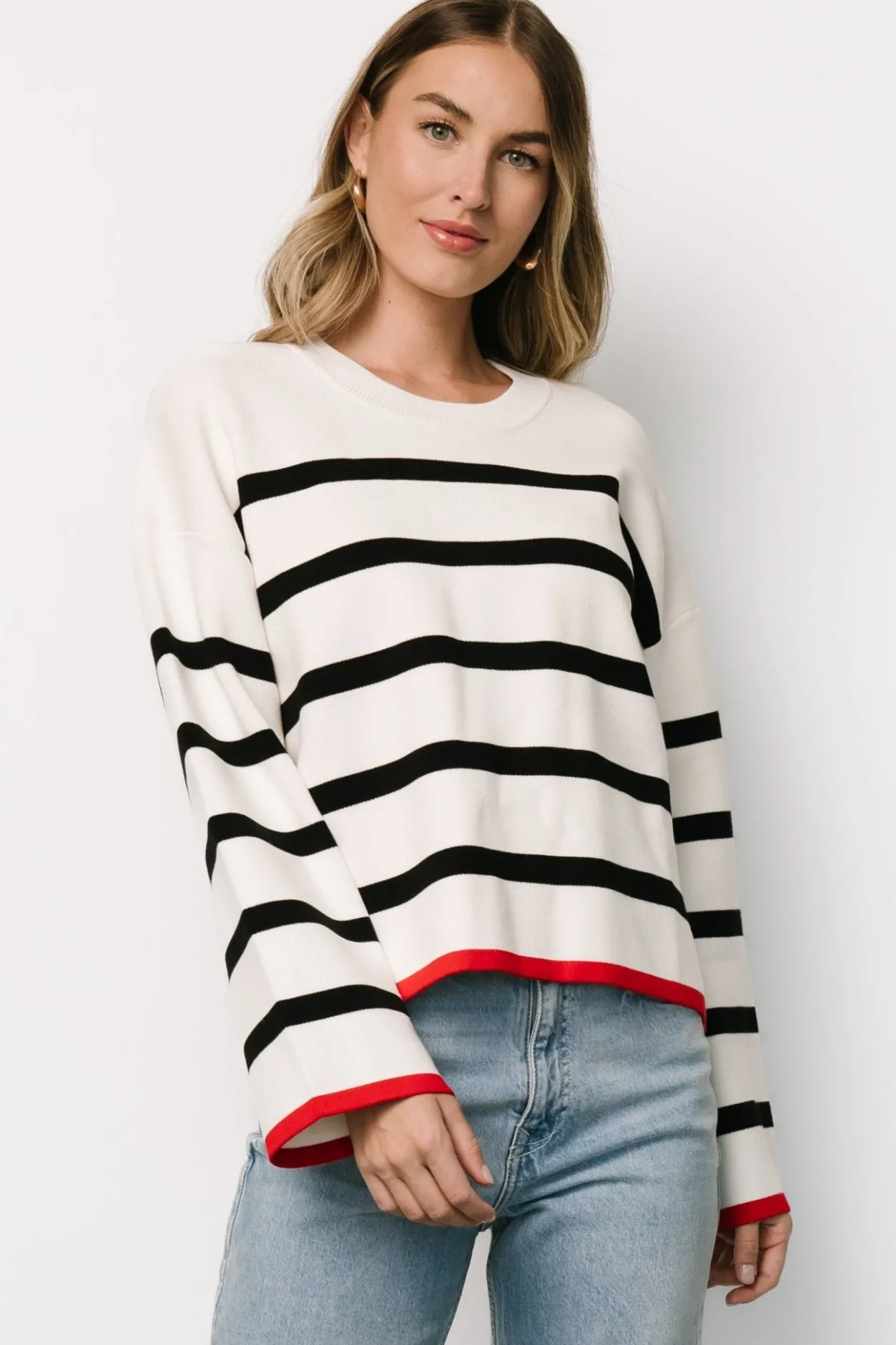 Sale Baltic Born Madilyn Striped Sweater | Off White + Black OffWhite+Black