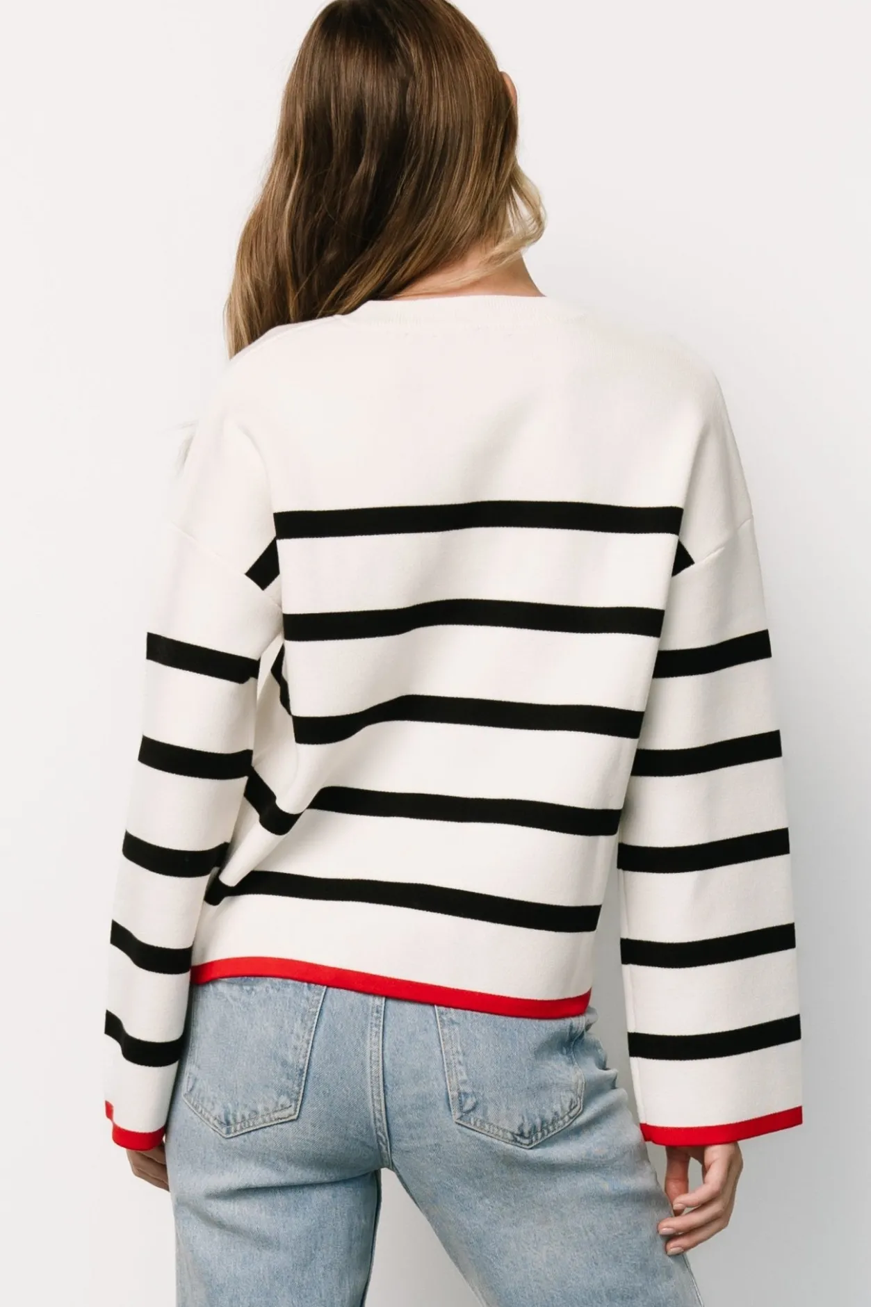 Sale Baltic Born Madilyn Striped Sweater | Off White + Black OffWhite+Black