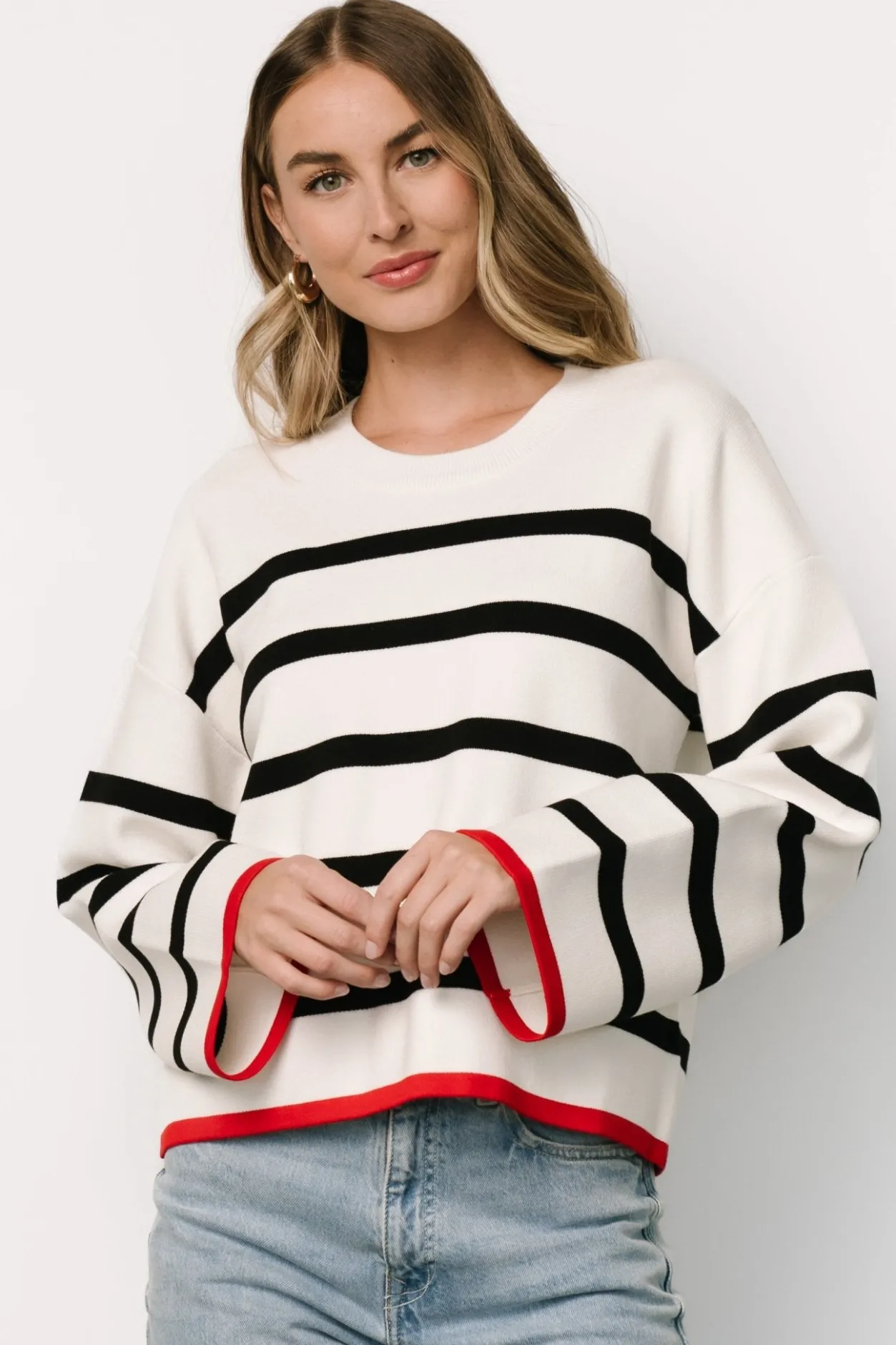 Sale Baltic Born Madilyn Striped Sweater | Off White + Black OffWhite+Black