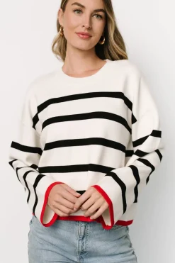 Sale Baltic Born Madilyn Striped Sweater | Off White + Black OffWhite+Black
