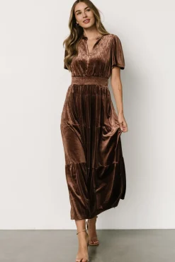 Discount Baltic Born Maida Embroidered Velvet Dress | Chocolate