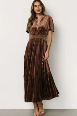 Discount Baltic Born Maida Embroidered Velvet Dress | Chocolate