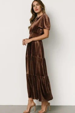 Discount Baltic Born Maida Embroidered Velvet Dress | Chocolate