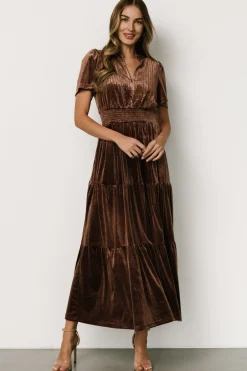 Discount Baltic Born Maida Embroidered Velvet Dress | Chocolate
