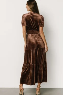 Discount Baltic Born Maida Embroidered Velvet Dress | Chocolate