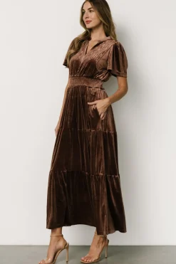Discount Baltic Born Maida Embroidered Velvet Dress | Chocolate