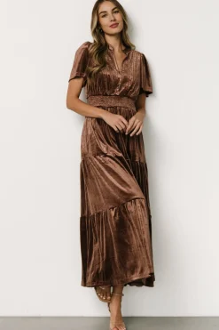 Discount Baltic Born Maida Embroidered Velvet Dress | Chocolate