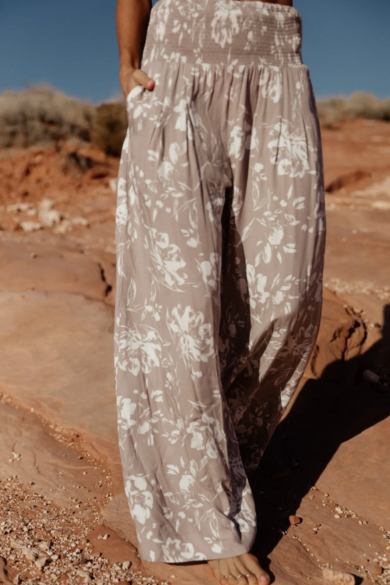Sale Baltic Born Malta Smocked Waist Pants | Sand + White Sand+White