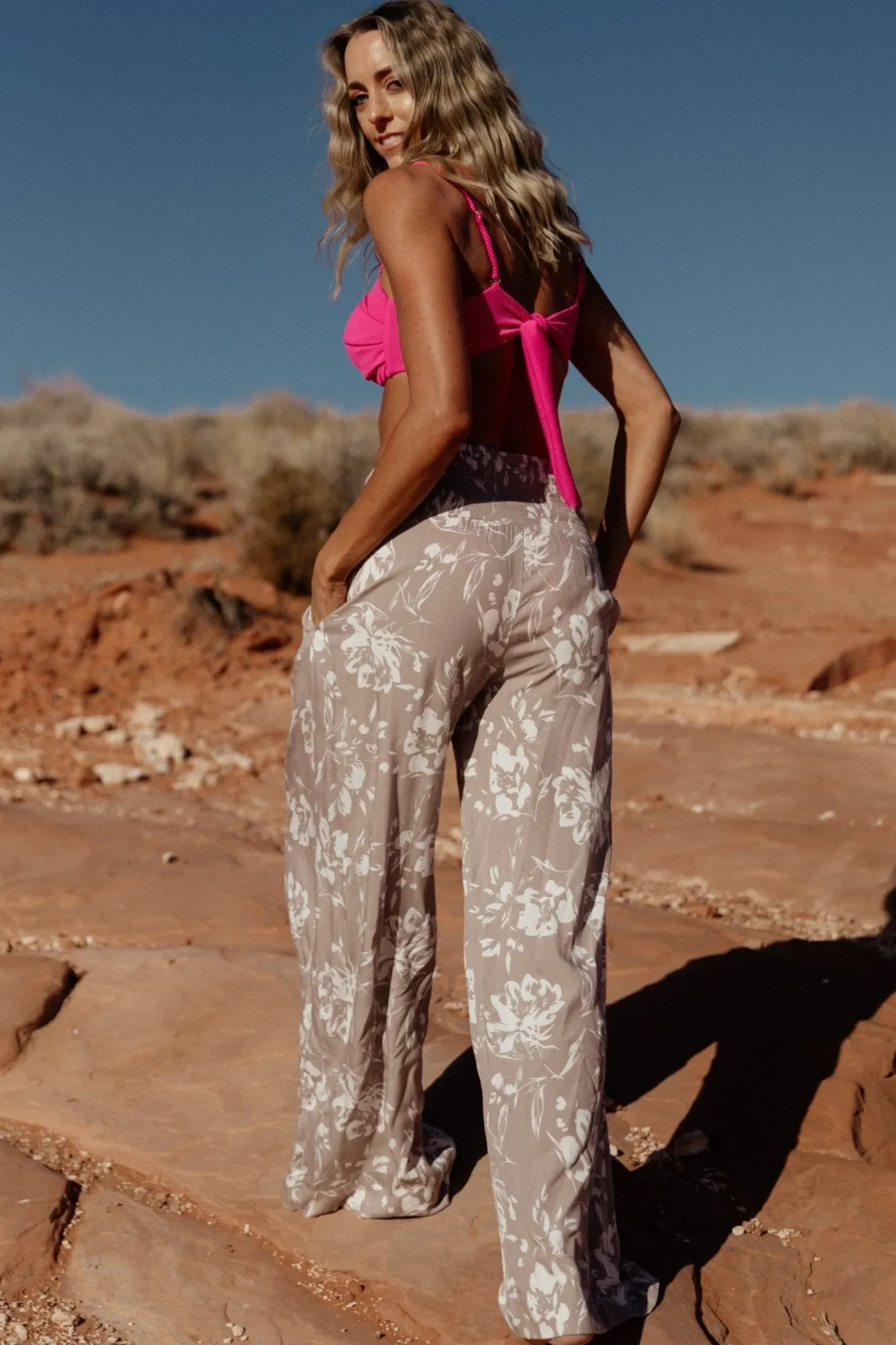 Sale Baltic Born Malta Smocked Waist Pants | Sand + White Sand+White