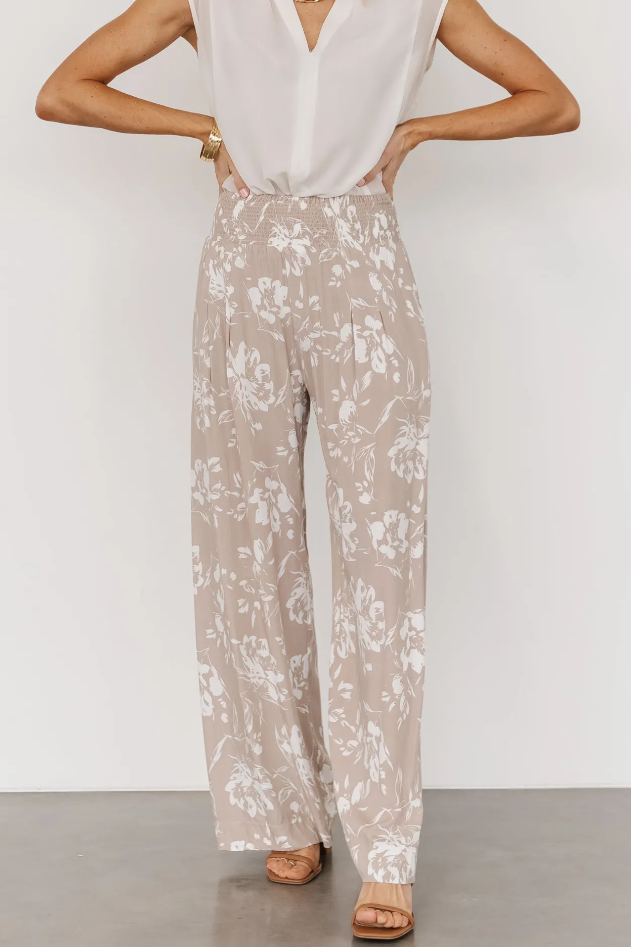 Sale Baltic Born Malta Smocked Waist Pants | Sand + White Sand+White