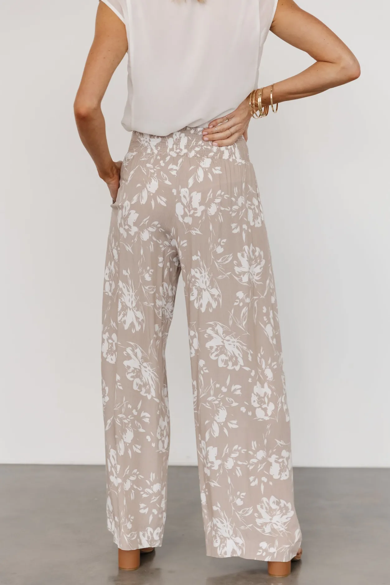 Sale Baltic Born Malta Smocked Waist Pants | Sand + White Sand+White