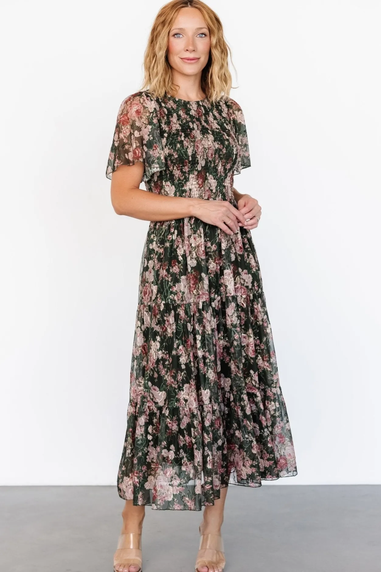 Best Baltic Born Mara Embroidered Tulle Dress | Dark Green + Blush Floral DarkGreen+BlushFloral