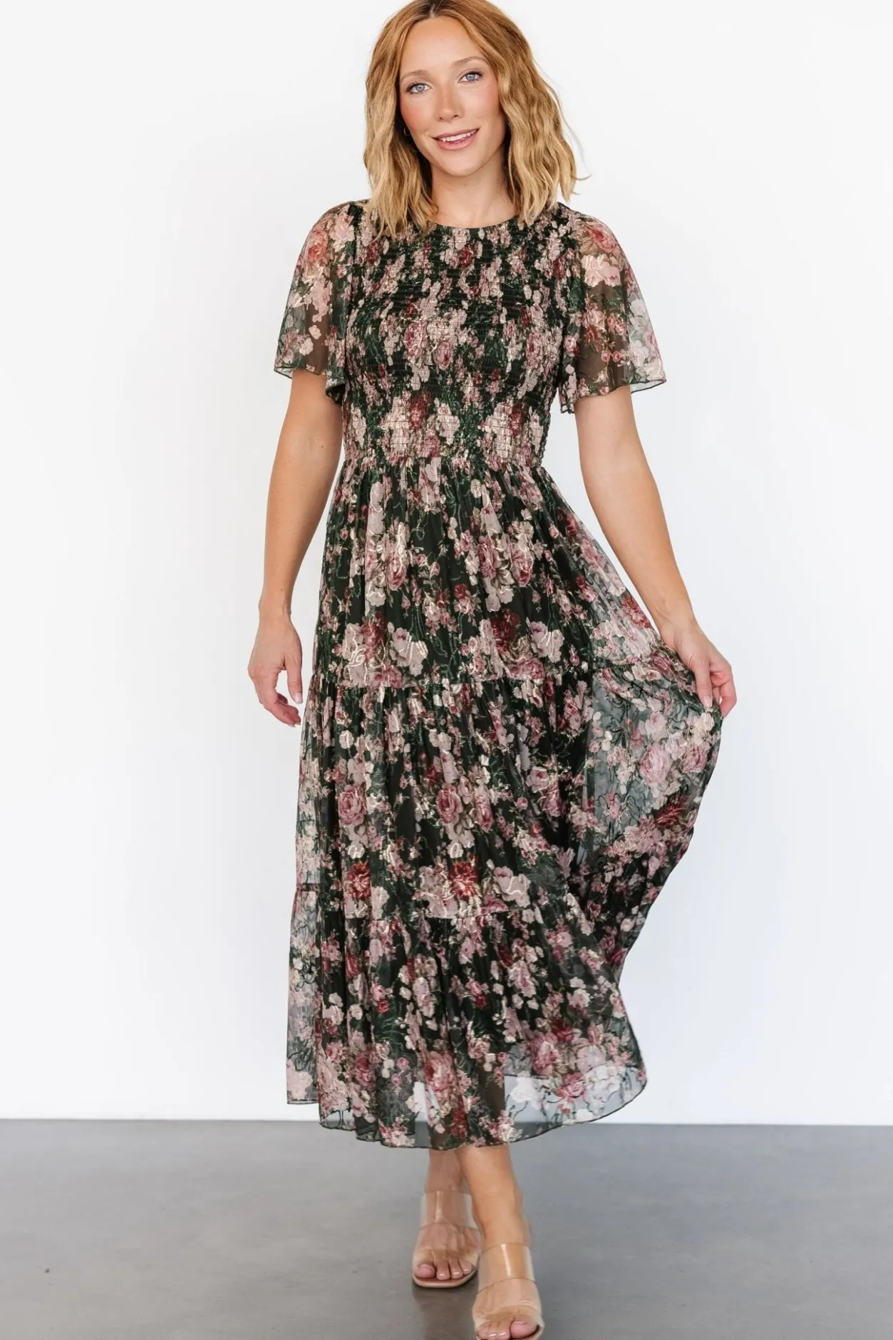 Best Baltic Born Mara Embroidered Tulle Dress | Dark Green + Blush Floral DarkGreen+BlushFloral