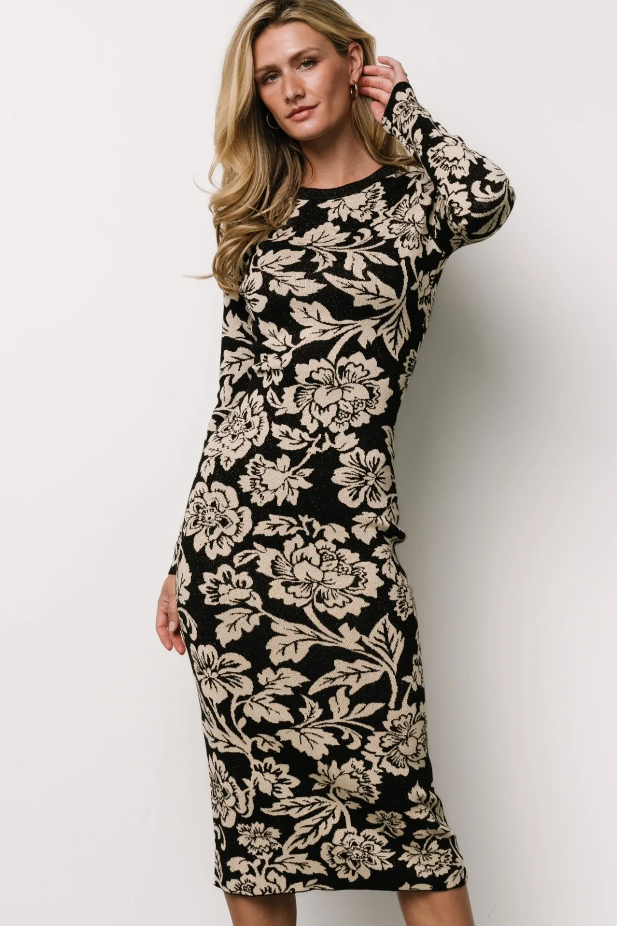 Hot Baltic Born Marci Sweater Dress | Black + Ivory Floral Black+IvoryFloral