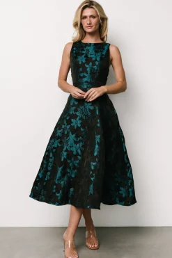 Outlet Baltic Born Maren Embossed Midi Dress | Black + Teal Floral Black+TealFloral