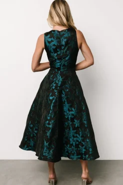 Outlet Baltic Born Maren Embossed Midi Dress | Black + Teal Floral Black+TealFloral
