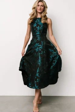 Outlet Baltic Born Maren Embossed Midi Dress | Black + Teal Floral Black+TealFloral