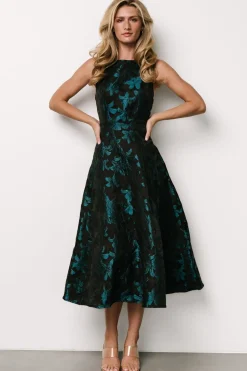 Outlet Baltic Born Maren Embossed Midi Dress | Black + Teal Floral Black+TealFloral