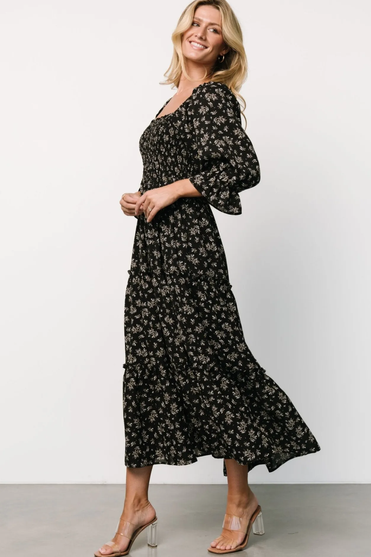 New Baltic Born Margareta Tiered Dress | Black Floral BlackFloral