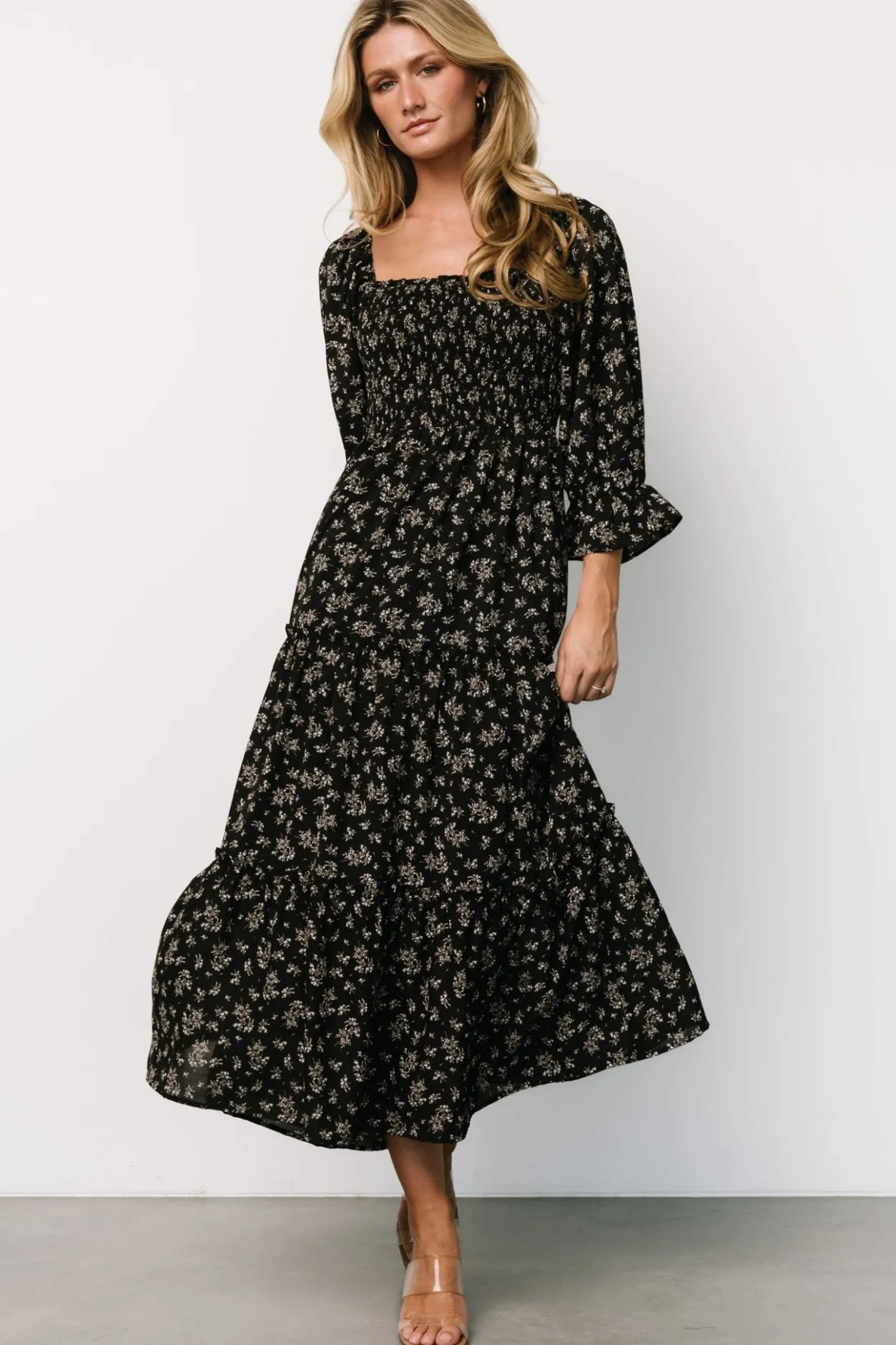 New Baltic Born Margareta Tiered Dress | Black Floral BlackFloral