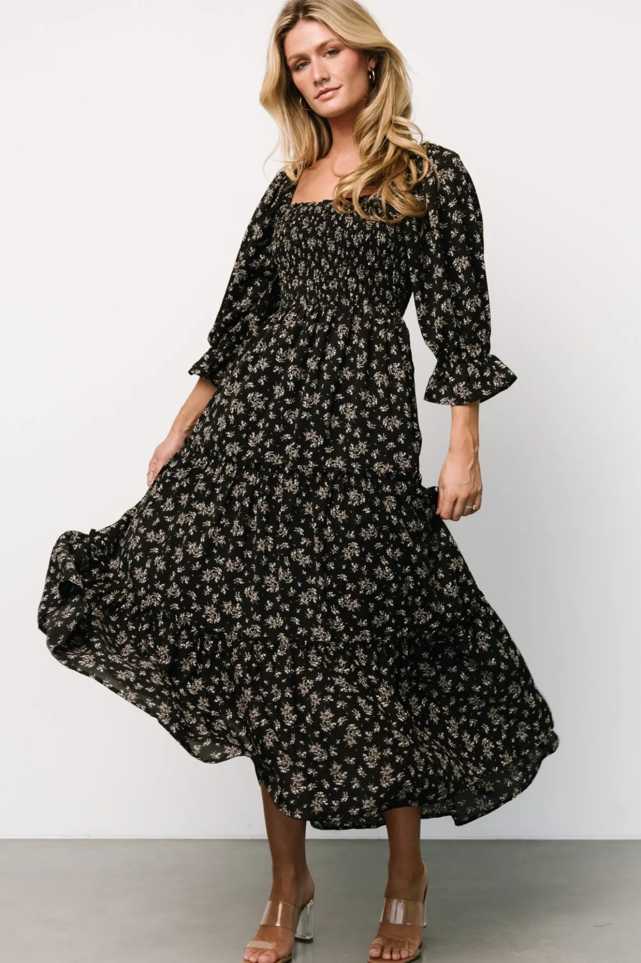 New Baltic Born Margareta Tiered Dress | Black Floral BlackFloral